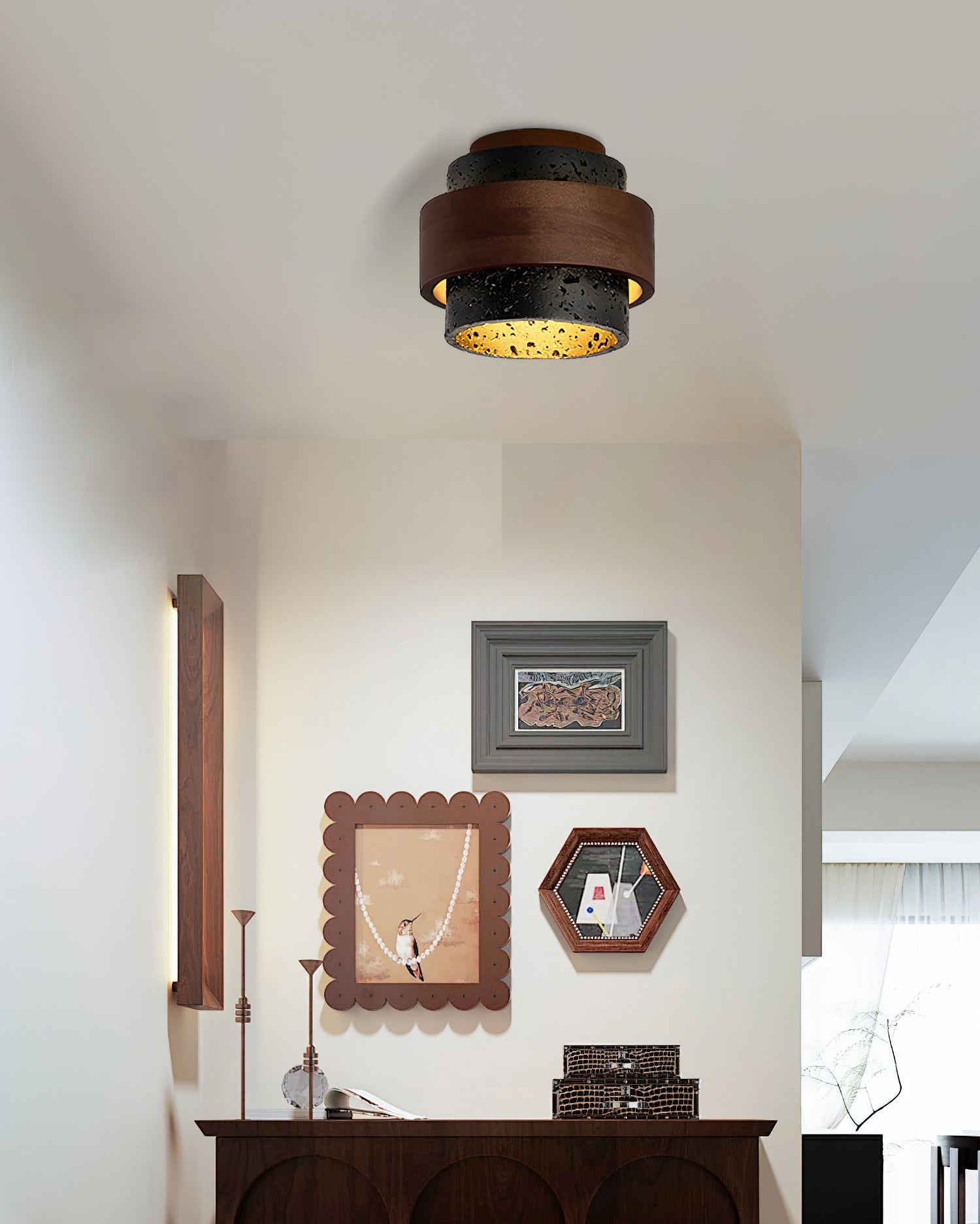 MARLOWE TRAVERTINE DRUM CEILING LANTERN