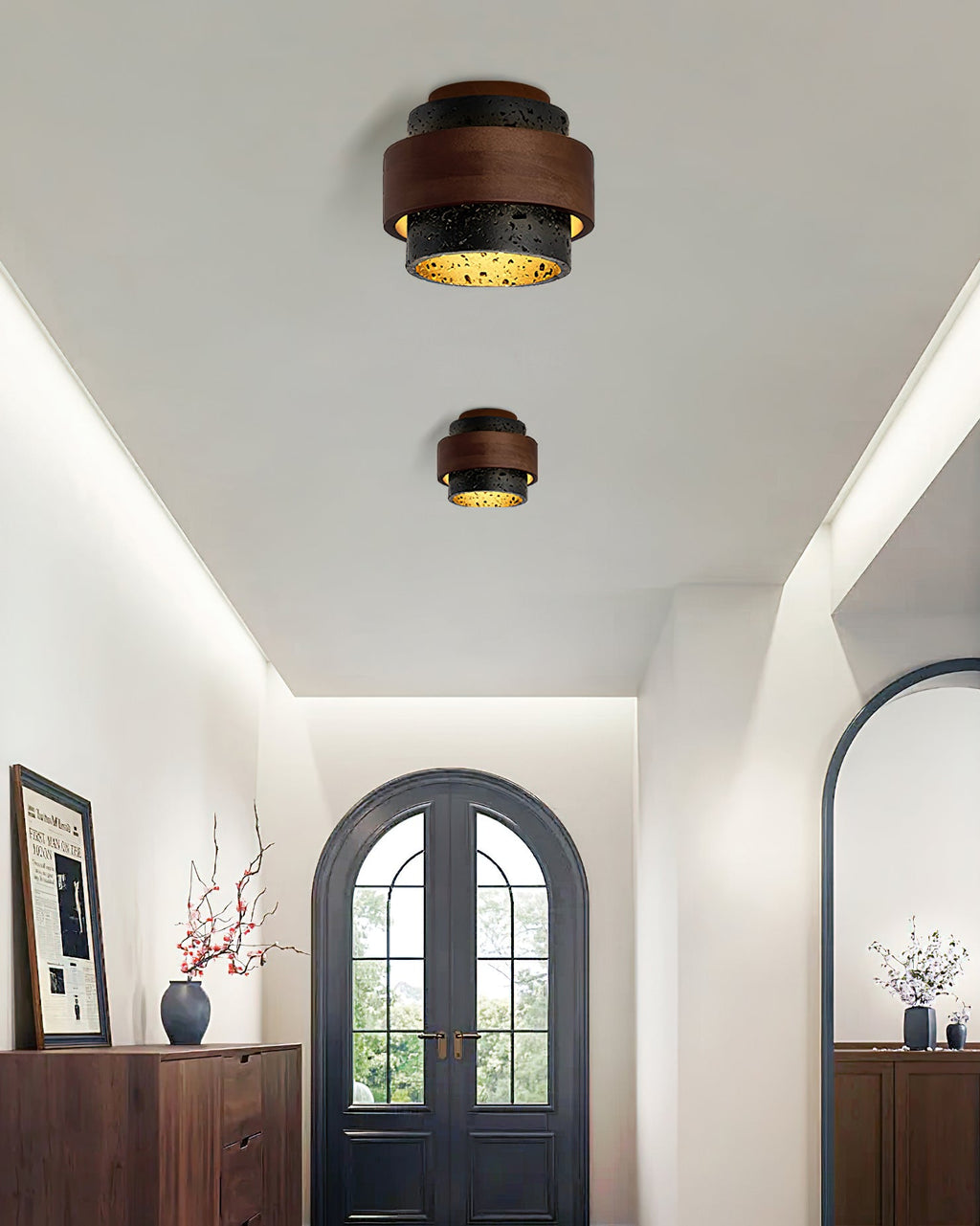 MARLOWE TRAVERTINE DRUM CEILING LANTERN
