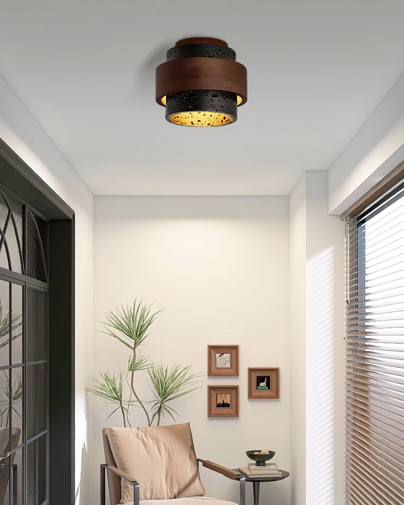 MARLOWE TRAVERTINE DRUM CEILING LANTERN