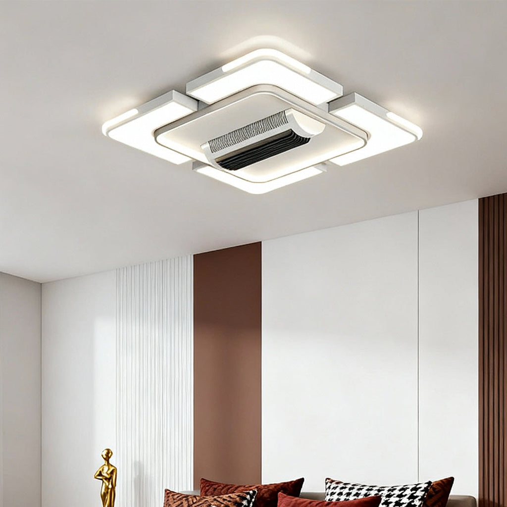 1. **WINSLOW AURORA AIRFLOW LAMP**  
   A modern bladeless ceiling fan featuring a full spectrum LED light, designed for optimal airflow and illumination.

2. **CAVENDISH LUMINAIRE CEILING FAN**  
   A sophisticated bladeless fan with integrated LED light