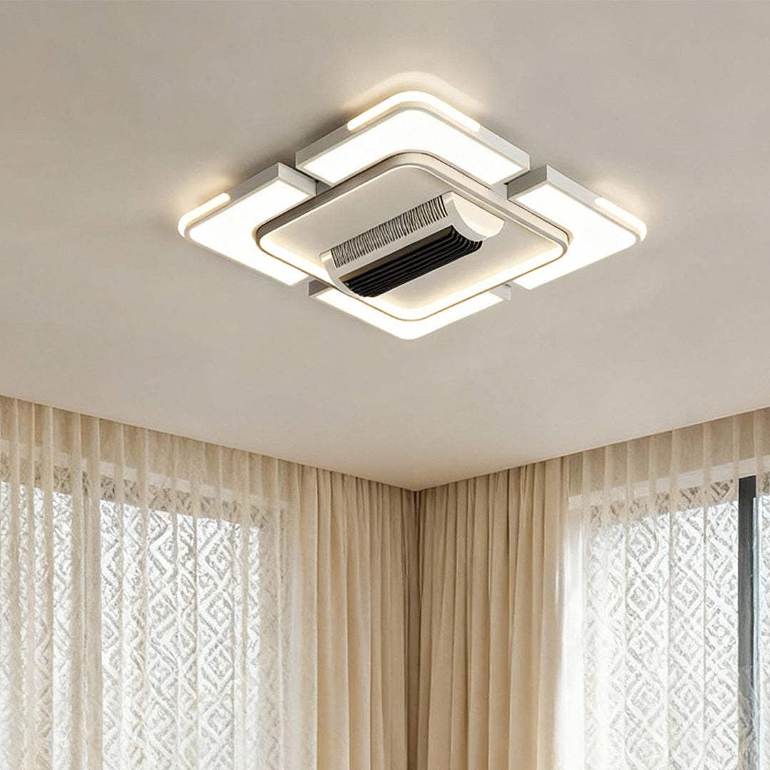 1. **WINSLOW AURORA AIRFLOW LAMP**  
   A modern bladeless ceiling fan featuring a full spectrum LED light, designed for optimal airflow and illumination.

2. **CAVENDISH LUMINAIRE CEILING FAN**  
   A sophisticated bladeless fan with integrated LED light