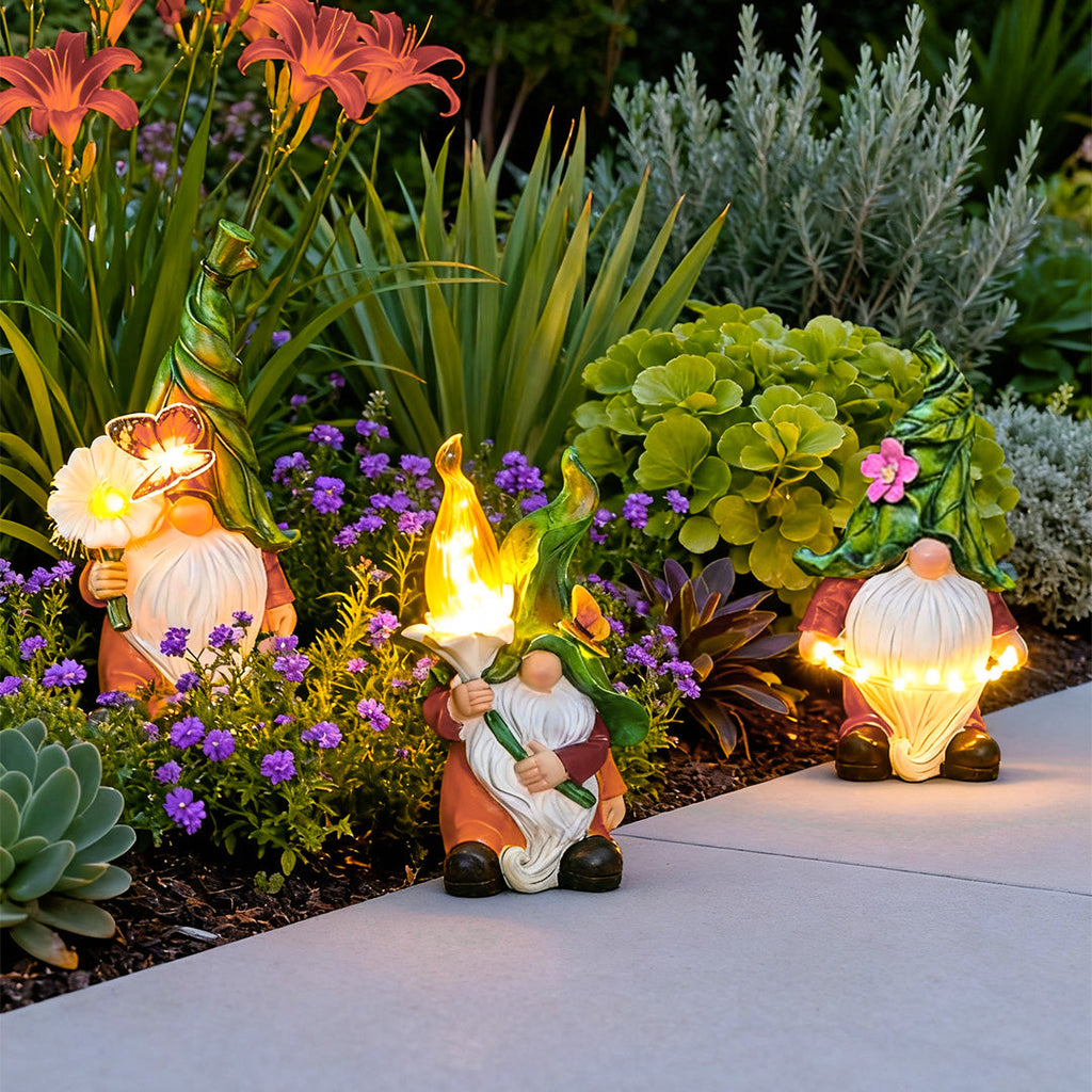 1. **PENROSE ENCHANTED GNOME LANTERNS**  
   Whimsical garden illuminators crafted from durable resin, featuring charming gnome designs that bring a touch of magic to your outdoor space.

2. **CAVENDISH RADIANT GNOME LIGHTS**  
   Delightful garden accent