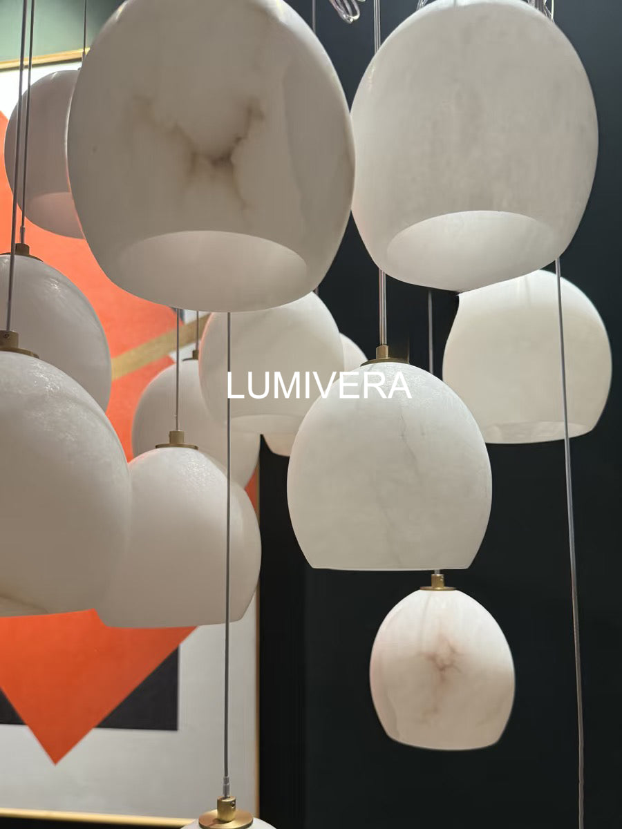 VIVIENNE LUMINAIRE WITH NATURAL ALABASTER GLOBE SHADES FOR GRAND SPACES