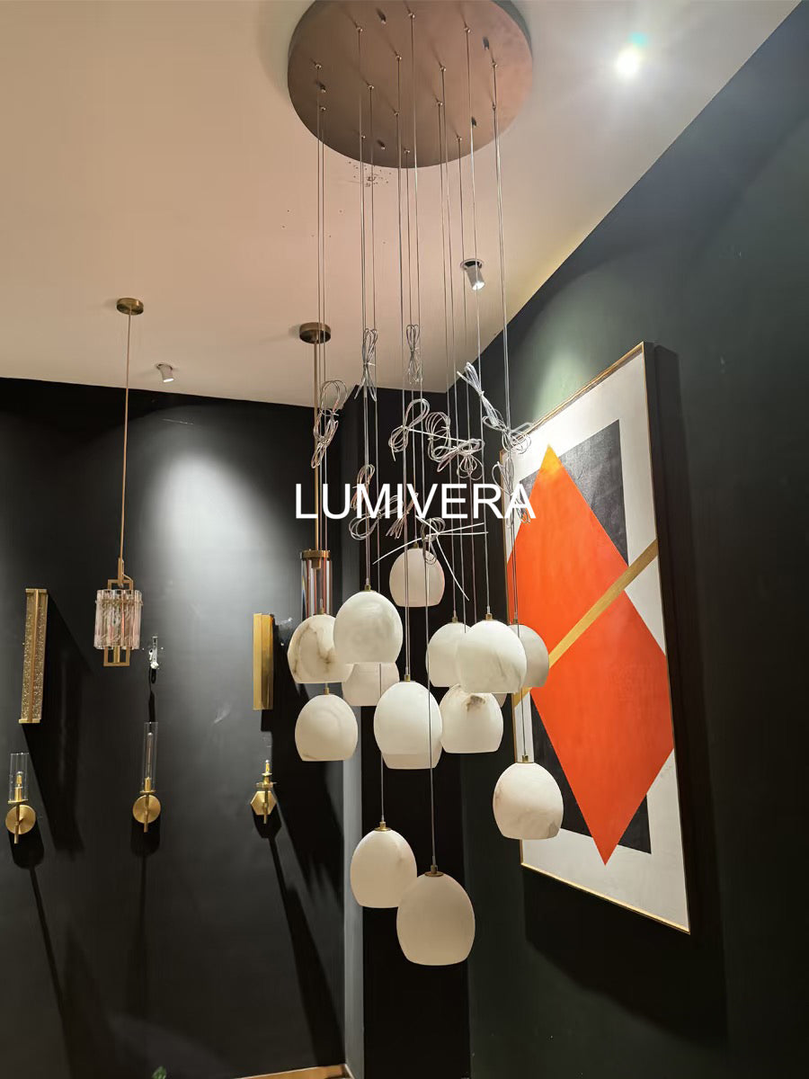 VIVIENNE LUMINAIRE WITH NATURAL ALABASTER GLOBE SHADES FOR GRAND SPACES
