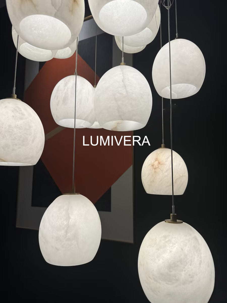VIVIENNE LUMINAIRE WITH NATURAL ALABASTER GLOBE SHADES FOR GRAND SPACES