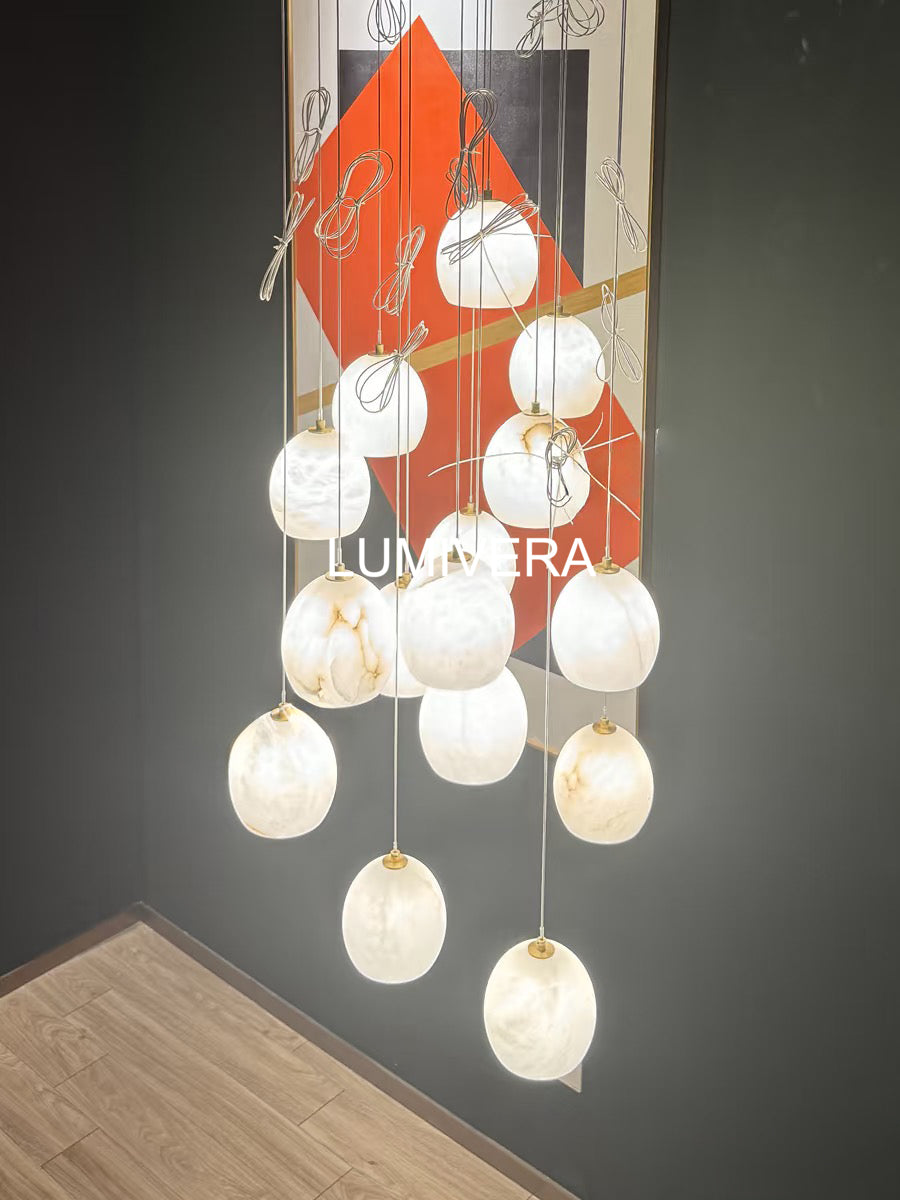 VIVIENNE LUMINAIRE WITH NATURAL ALABASTER GLOBE SHADES FOR GRAND SPACES