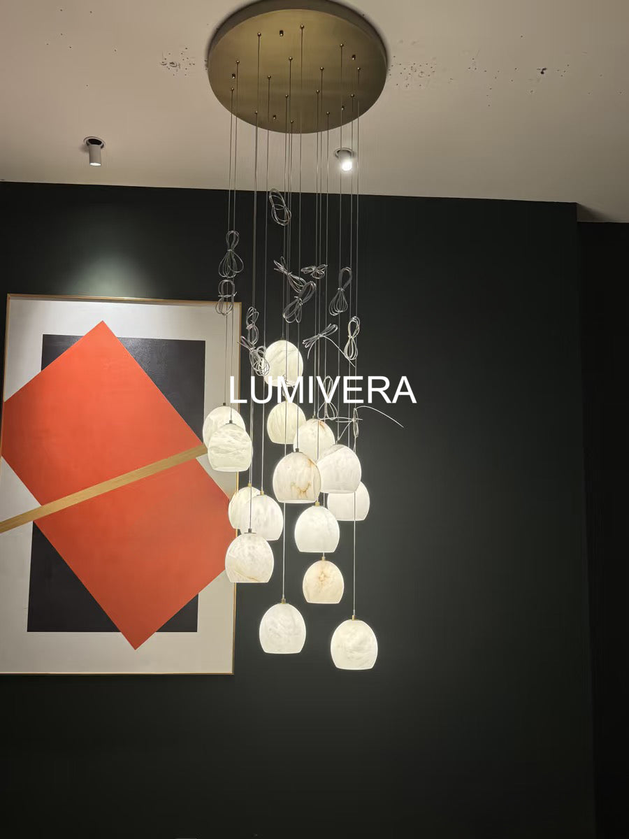 VIVIENNE LUMINAIRE WITH NATURAL ALABASTER GLOBE SHADES FOR GRAND SPACES