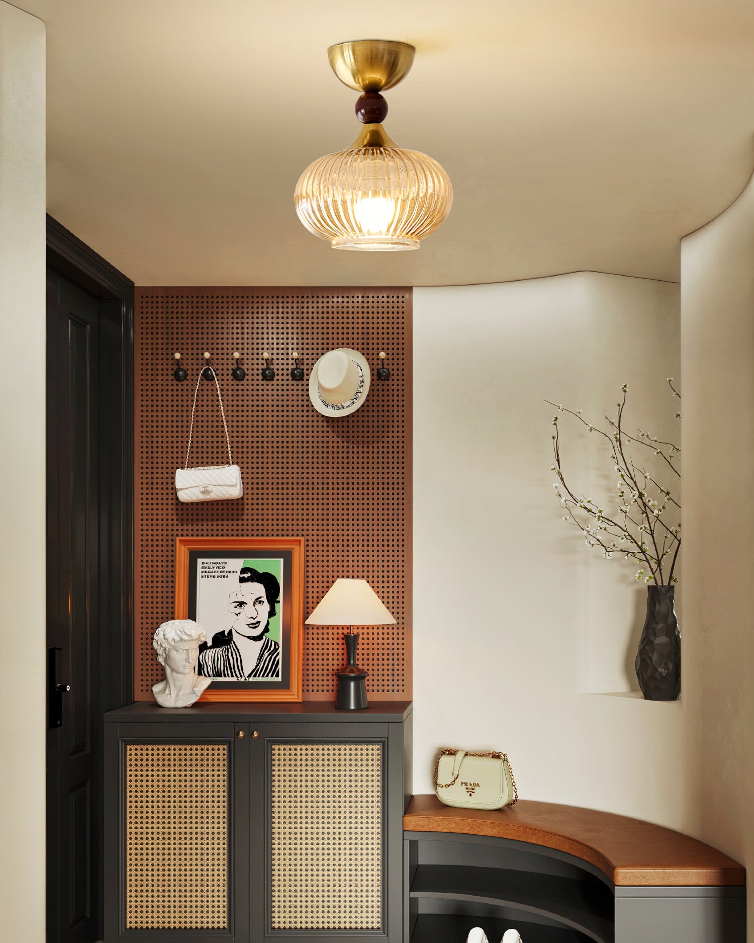 FENWICK BRONZE FROSTED GLASS CEILING LIGHT