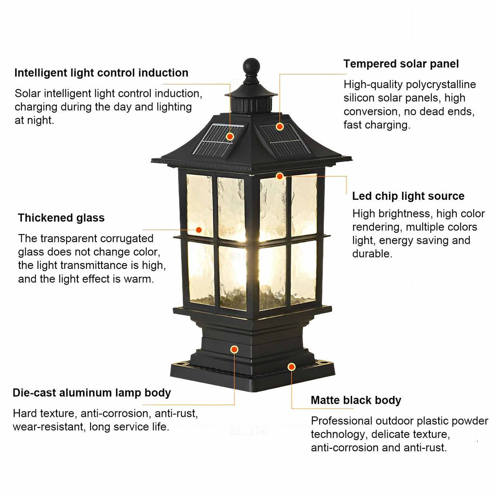 WINDSOR SOLAR POST LANTERN WITH DIMMABLE LED AND REMOTE CONTROL