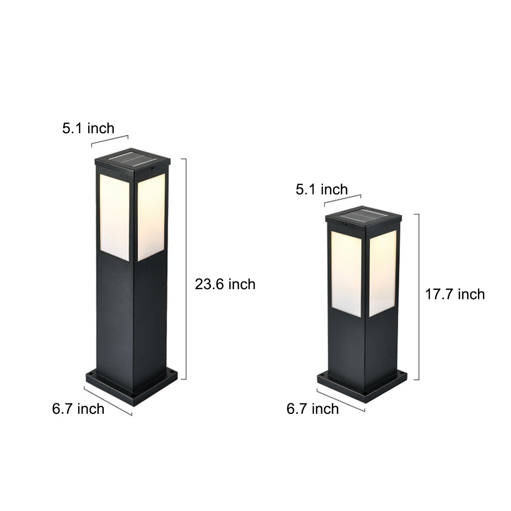 WINDSOR SOLAR SQUARE BOLLARD LIGHTS WITH REMOTE CONTROL, WATER-RESISTANT OUTDOOR ILLUMINATION