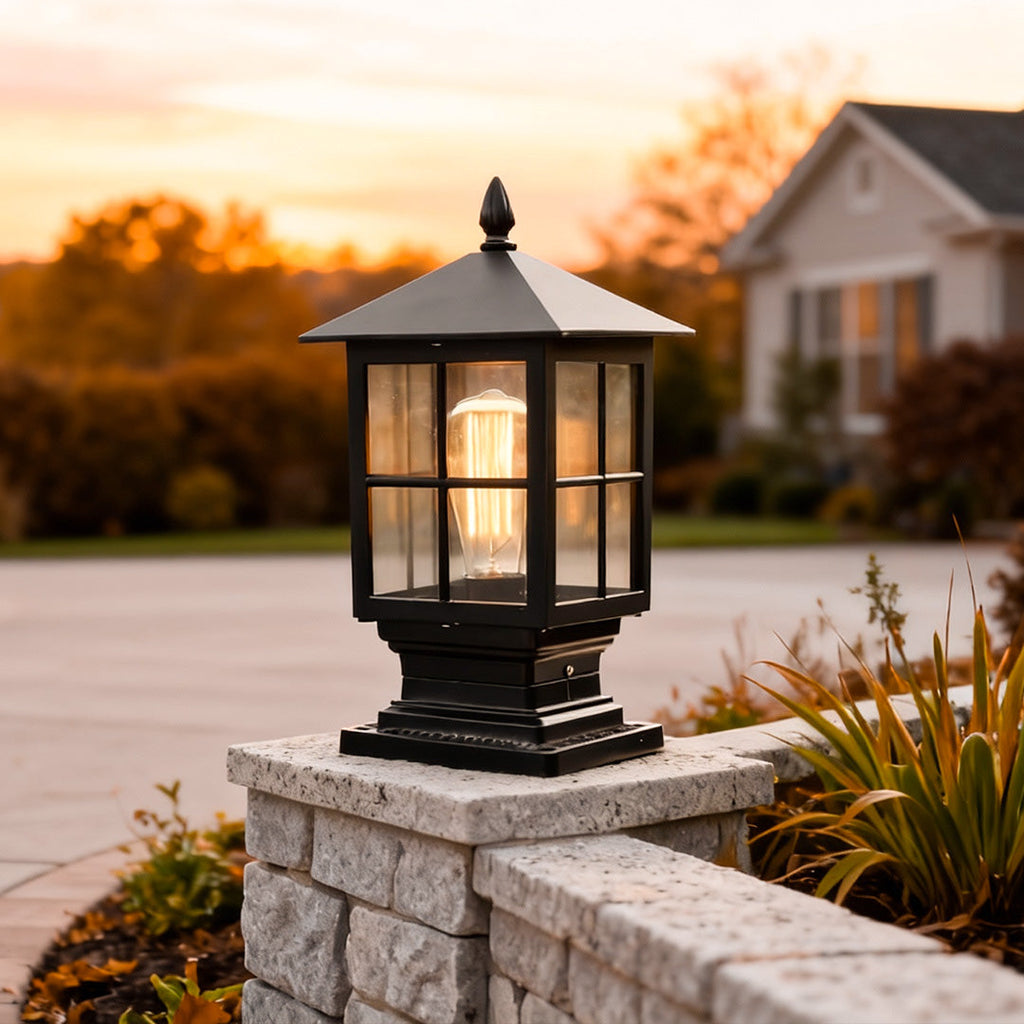 CHARLESTON SQUARE SOLAR PILLAR LANTERN WITH WATERPROOF DESIGN