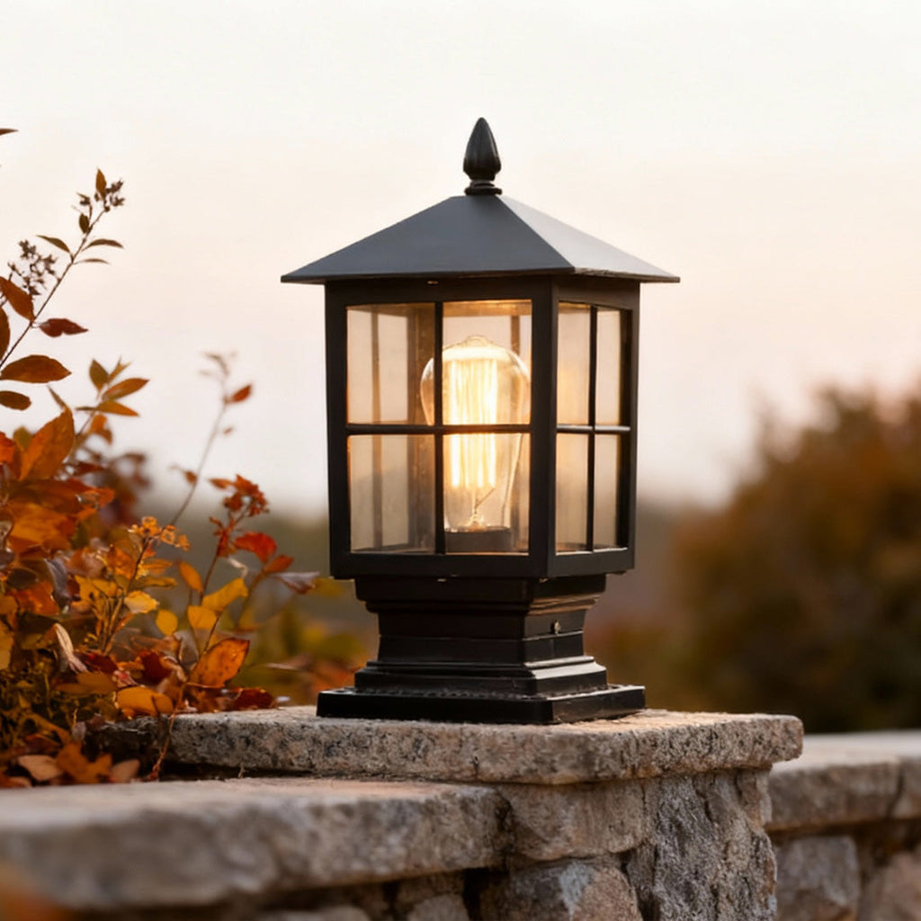 CHARLESTON SQUARE SOLAR PILLAR LANTERN WITH WATERPROOF DESIGN