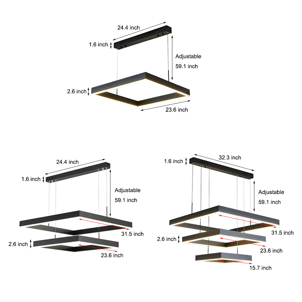 WINTHROP TRIO LAYER DIMMABLE LED SQUARE CHANDELIER WITH REMOTE