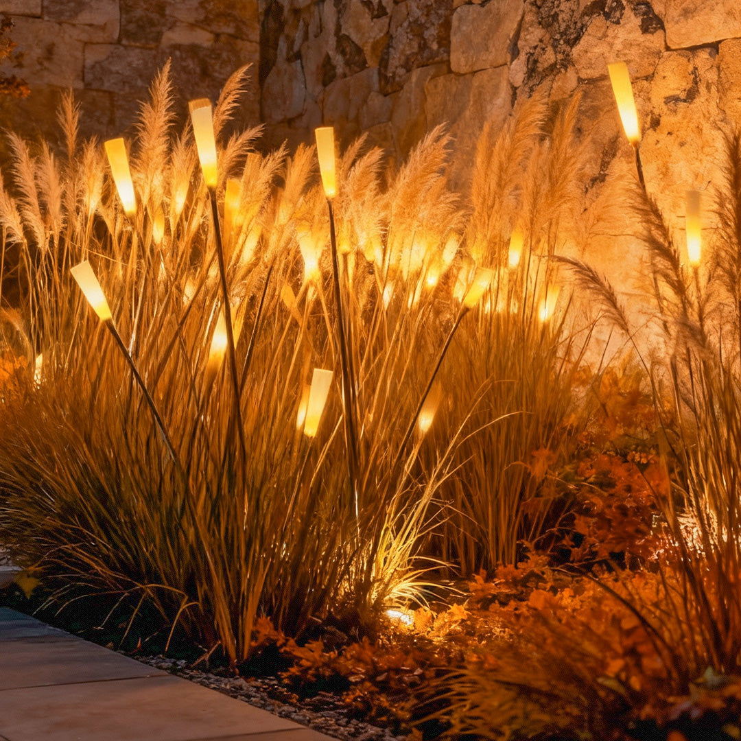 WILLOUGHBY FROSTED ACRYLIC GARDEN LANTERNS SET"  
2. "BRAMBLETON WATERPROOF OUTDOOR REED LIGHTING COLLECTION"  
3. "CAVENDISH ACRYLIC STICK LUMINAIRE FOR LANDSCAPING"  
4. "HASTINGS FROSTED GLOWING STICKS FOR EXTERIOR ILLUMINATION"  
5. "SOMERSET RAIN-RES
