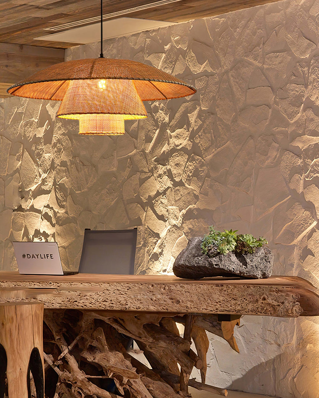 WINTHORPE WOVEN RATTAN HANGING LAMP