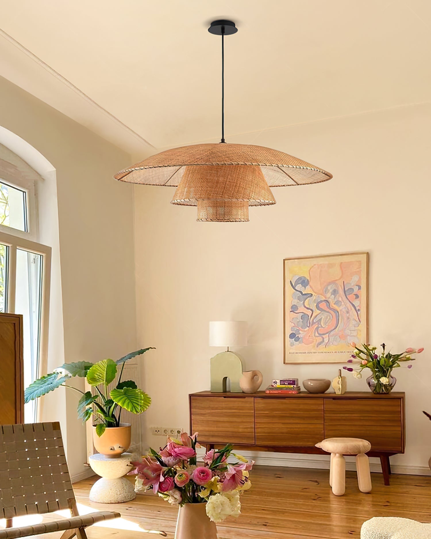 WINTHORPE WOVEN RATTAN HANGING LAMP