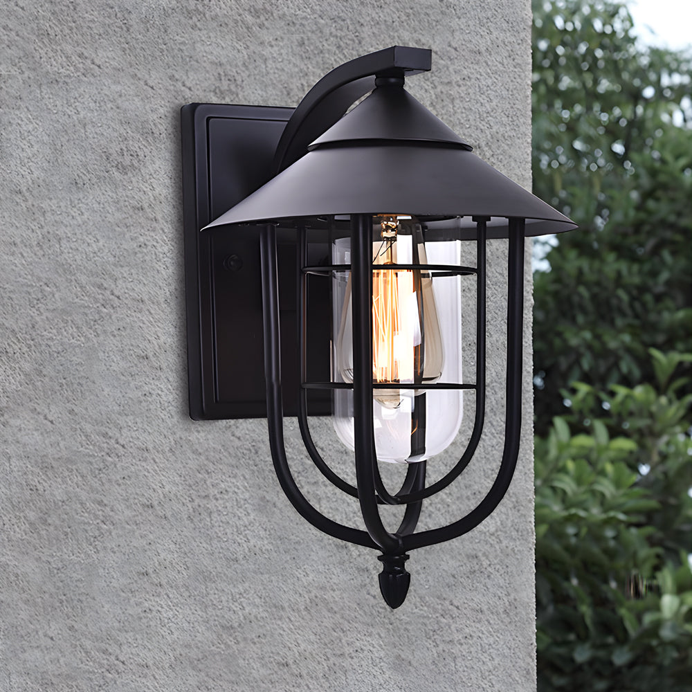 WINTERBOURNE RUSTIC IRON AND GLASS MOTION-ACTIVATED OUTDOOR WALL LANTERN