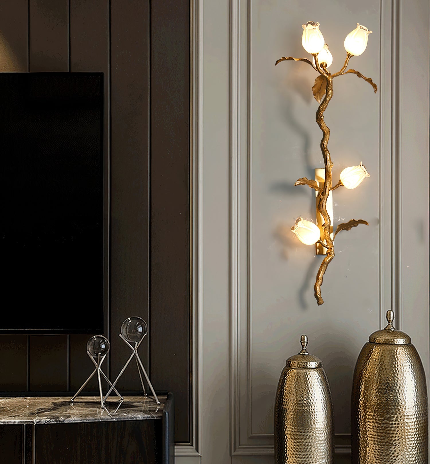 CHISWICK ROSE-TINTED BRASS WALL SCONCE