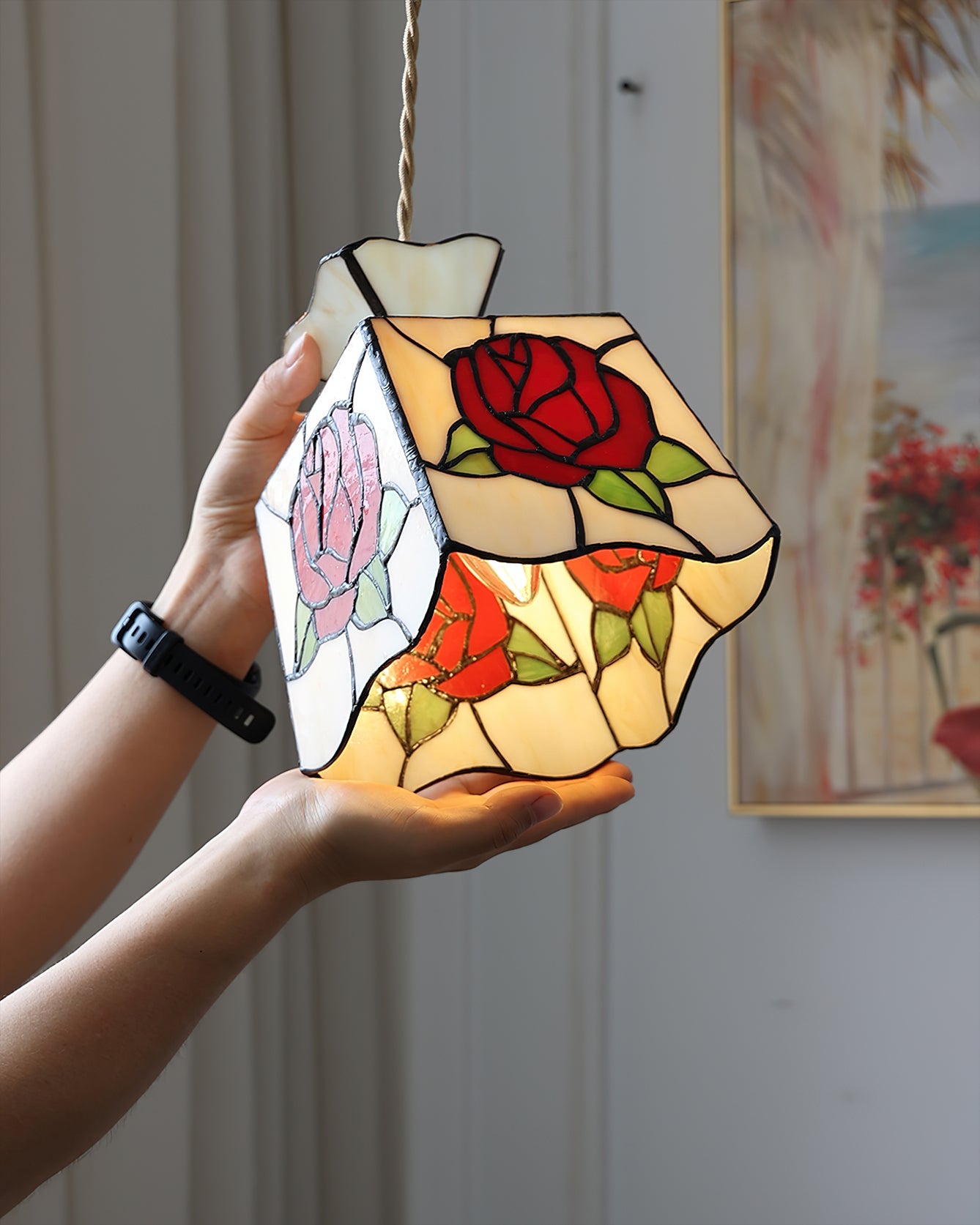 CHARLESTON ROSE-GLAZED HANGING LANTERN