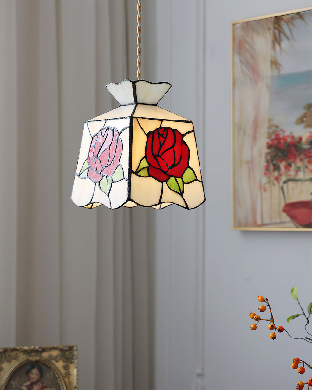 CHARLESTON ROSE-GLAZED HANGING LANTERN