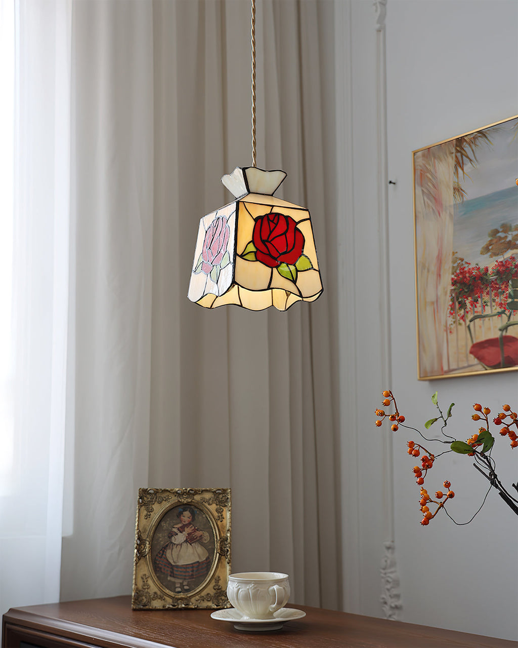 CHARLESTON ROSE-GLAZED HANGING LANTERN