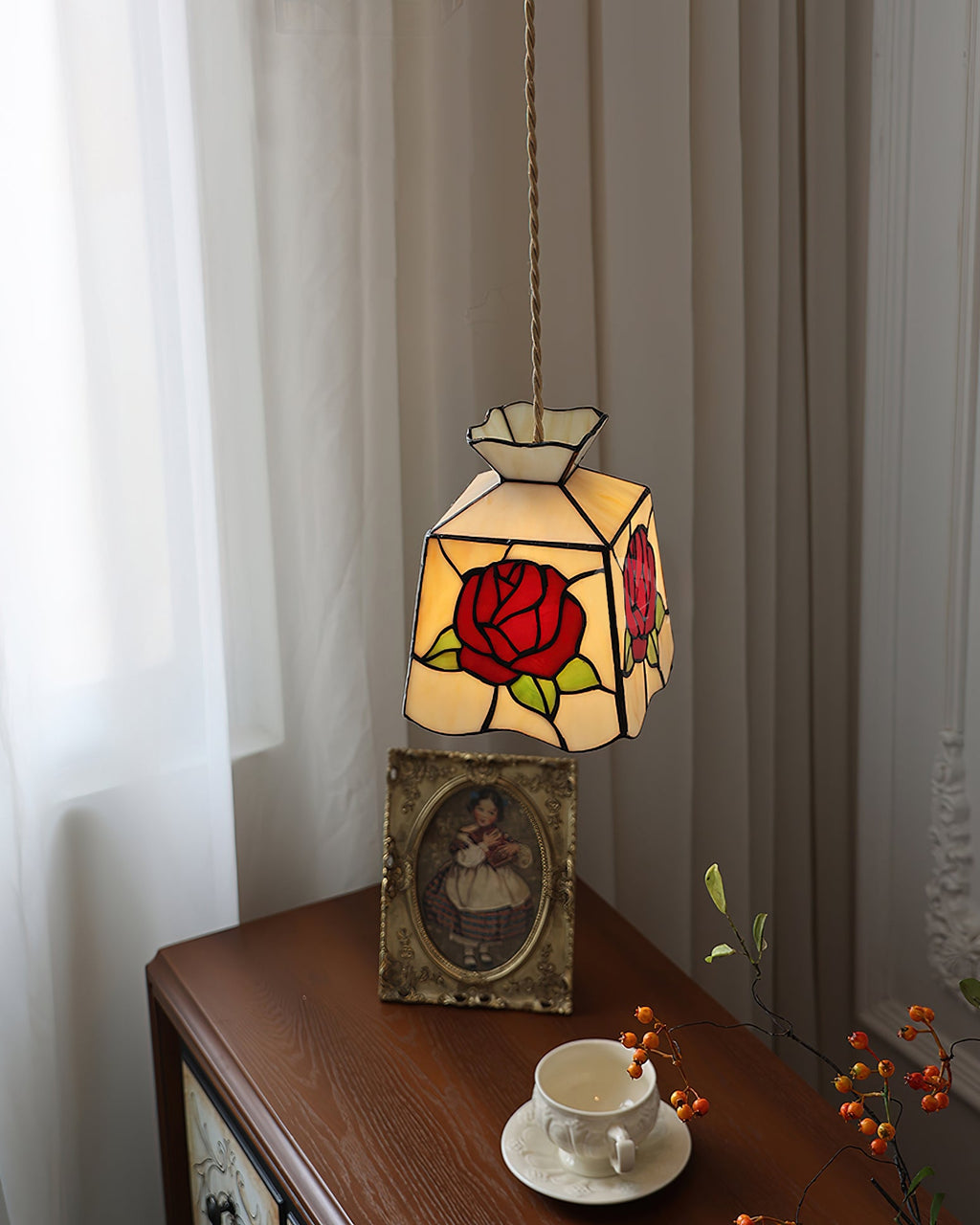 CHARLESTON ROSE-GLAZED HANGING LANTERN
