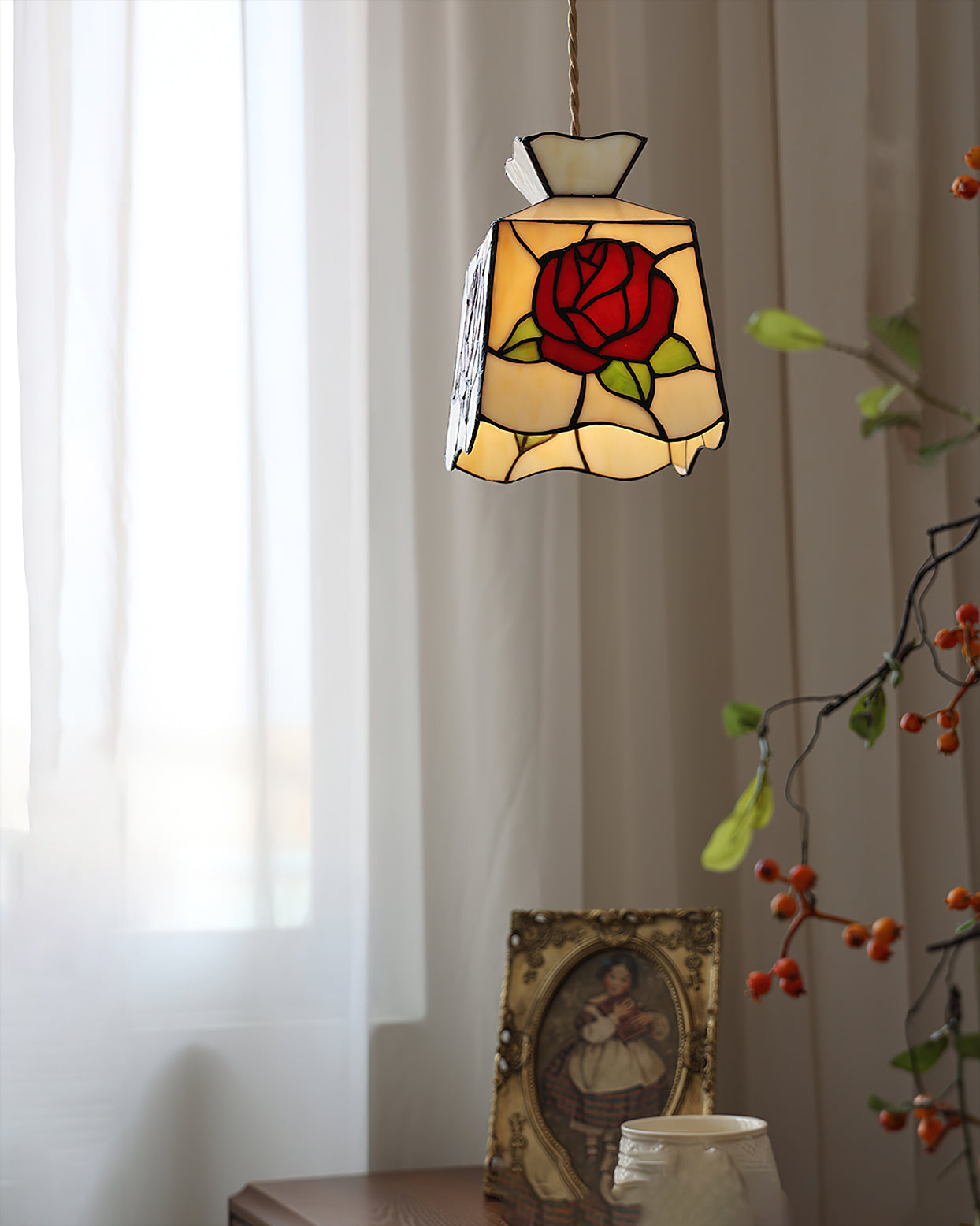 CHARLESTON ROSE-GLAZED HANGING LANTERN