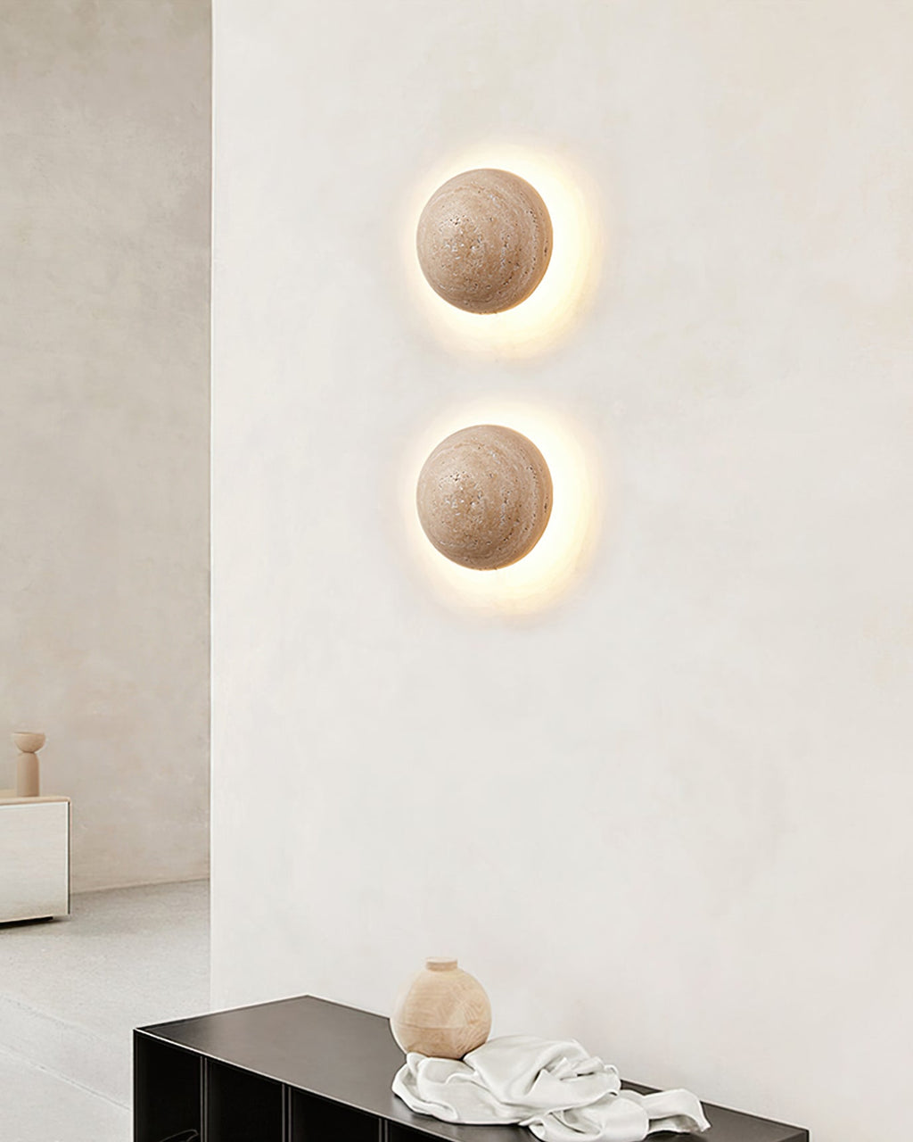 WINDSOR TRAVERTINE CIRCULAR WALL SCONCE