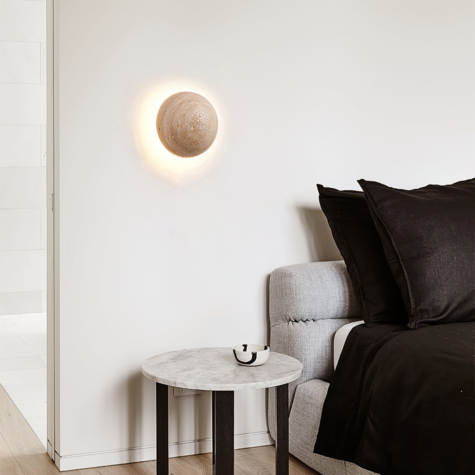 WINDSOR TRAVERTINE CIRCULAR WALL SCONCE