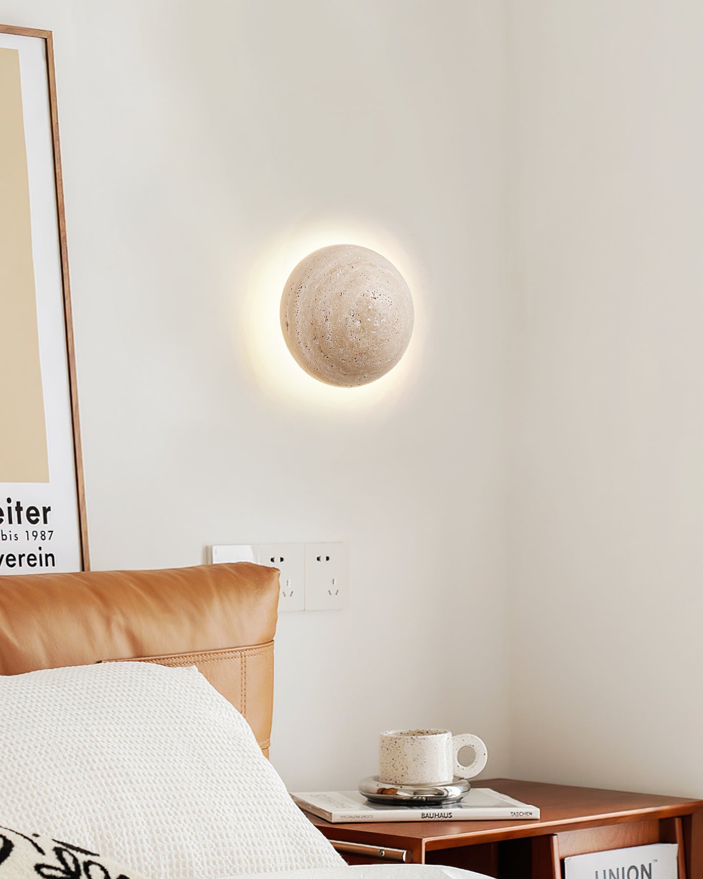 WINDSOR TRAVERTINE CIRCULAR WALL SCONCE