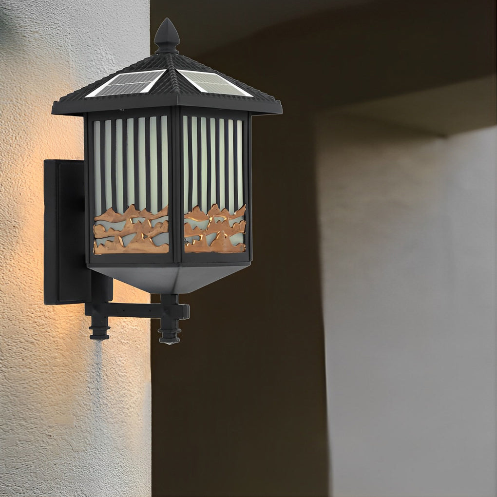 WHITBY BLACK VINTAGE SOLAR WALL LANTERN