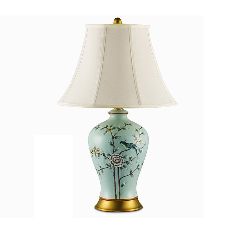 CHARLESTON PORCELAIN GARDENIA TABLE LAMP WITH AVIAN ACCENTS