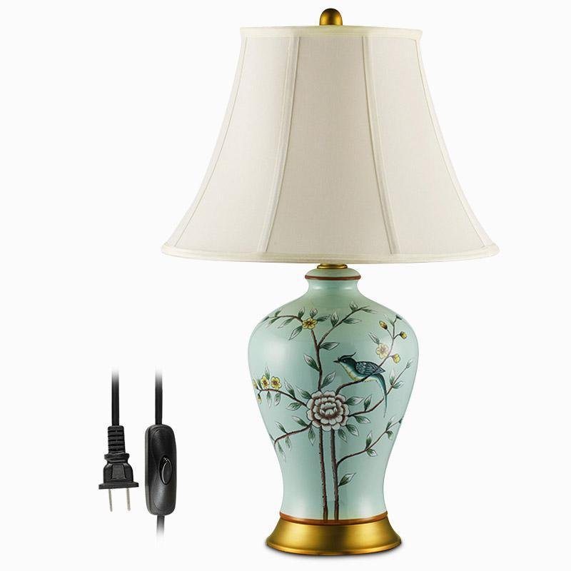 CHARLESTON PORCELAIN GARDENIA TABLE LAMP WITH AVIAN ACCENTS