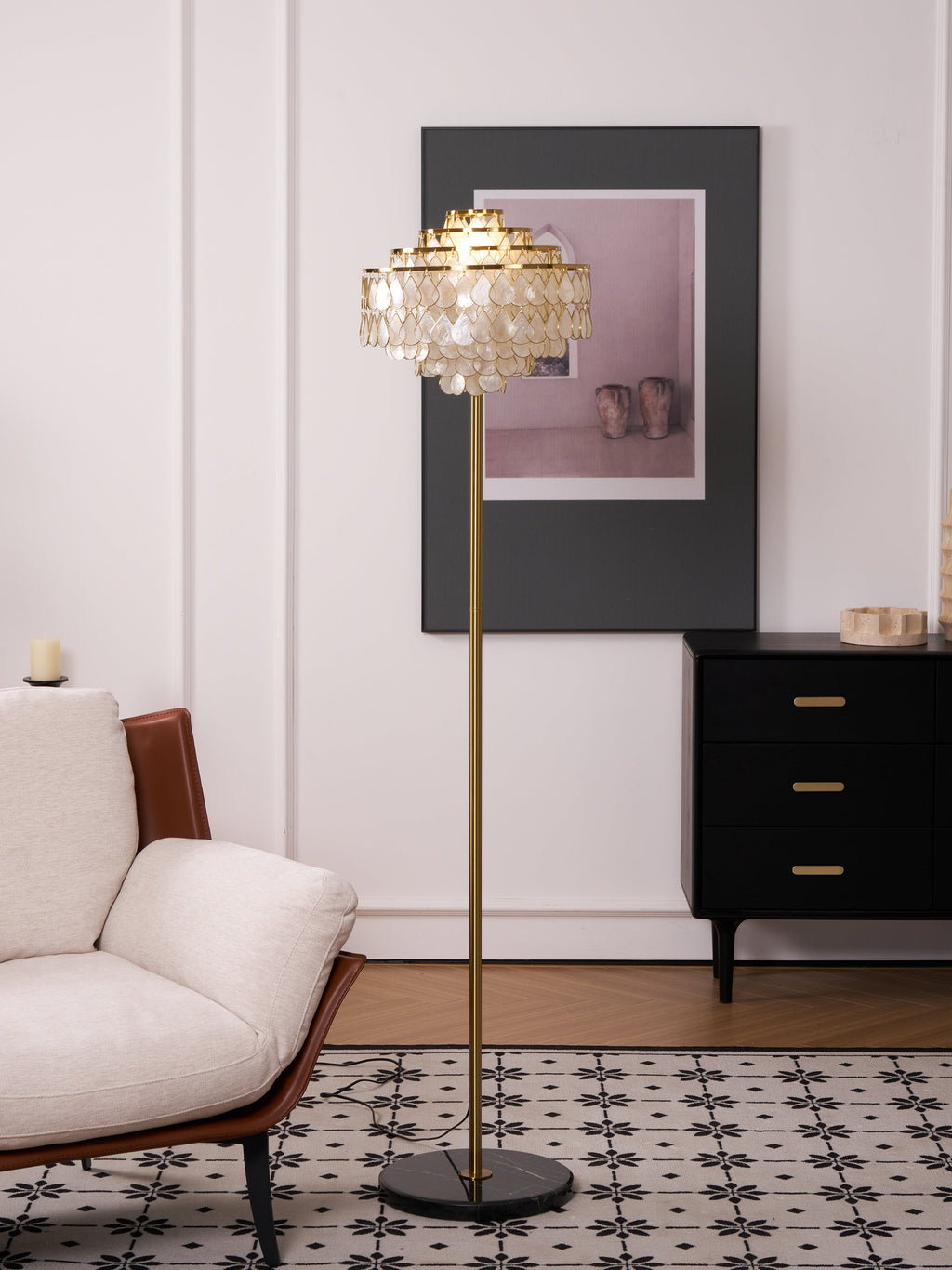 MERIDIAN PEARLIZED CONCH FLOOR LANTERN