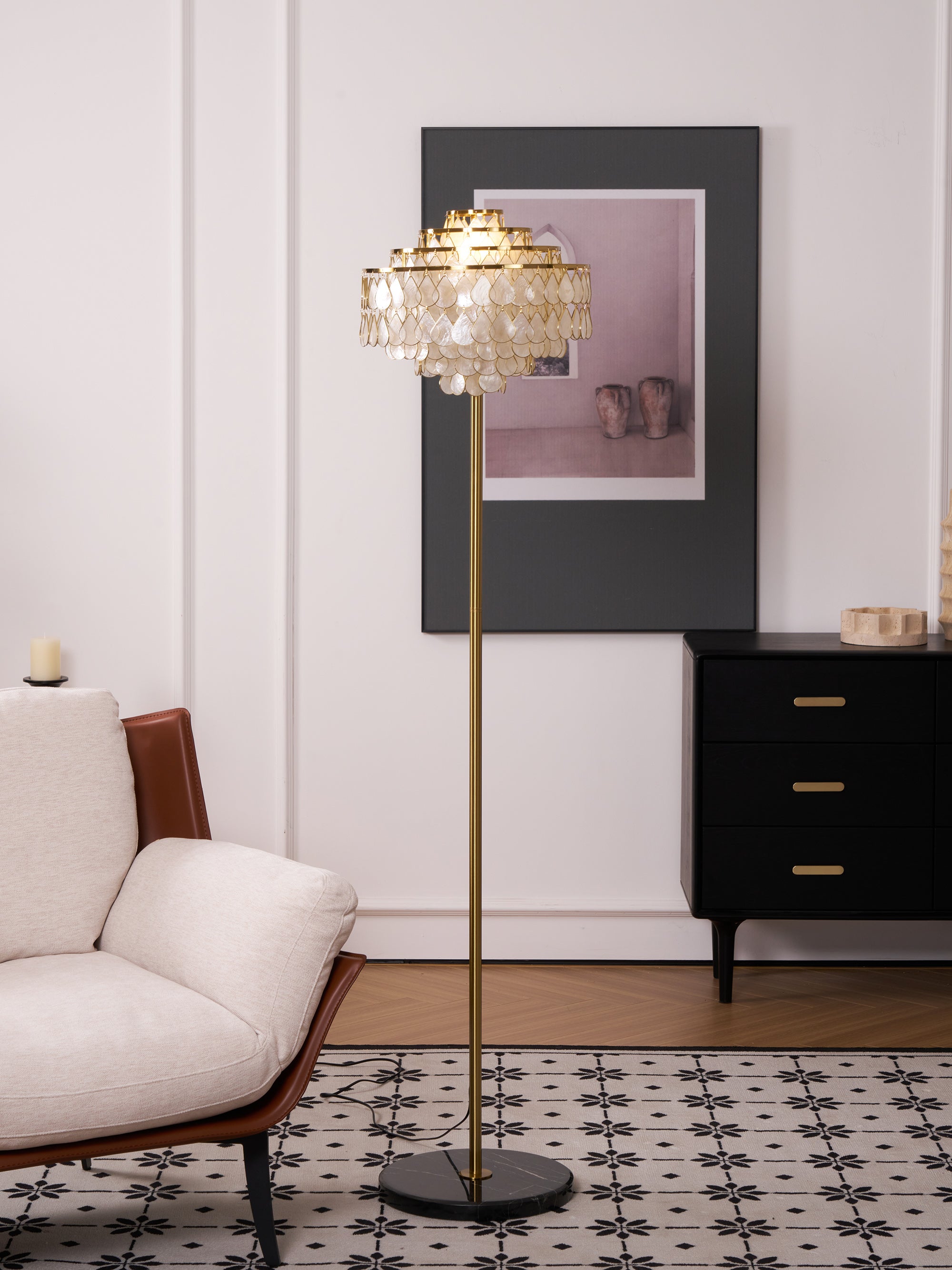 MERIDIAN PEARLIZED CONCH FLOOR LANTERN