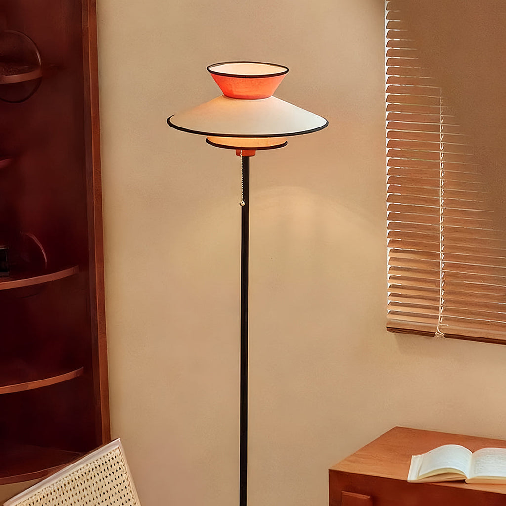 FENWICK VINTAGE PULL CHAIN FLOOR LAMP WITH TEXTILE SHADE