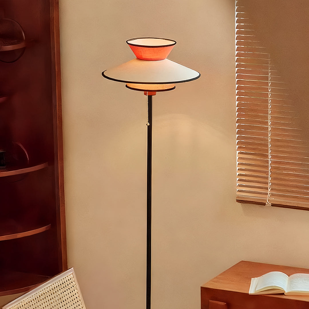 FENWICK VINTAGE PULL CHAIN FLOOR LAMP WITH TEXTILE SHADE
