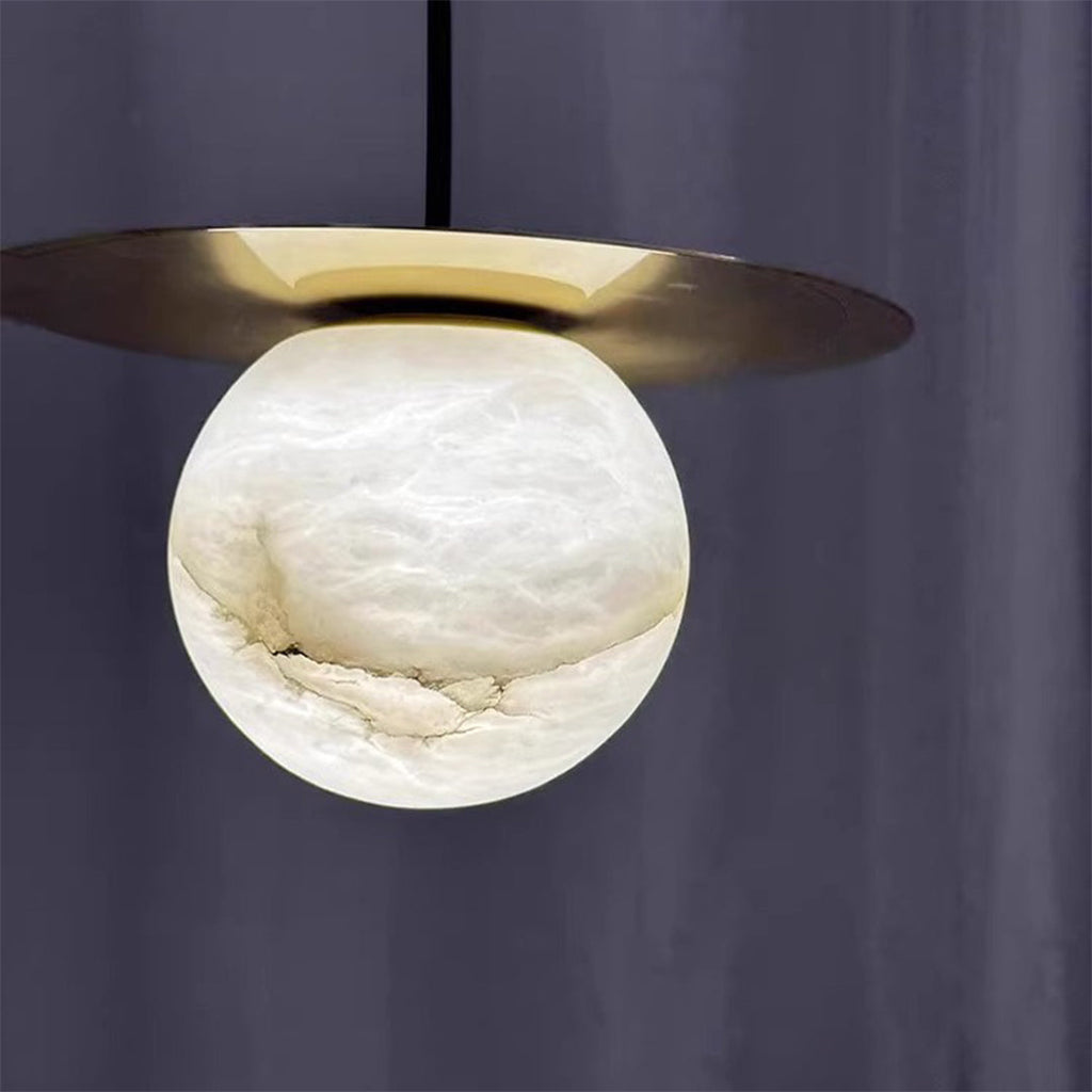 WINDSOR MARBLE ORB DINING LIGHT WITH COPPER ACCENTS