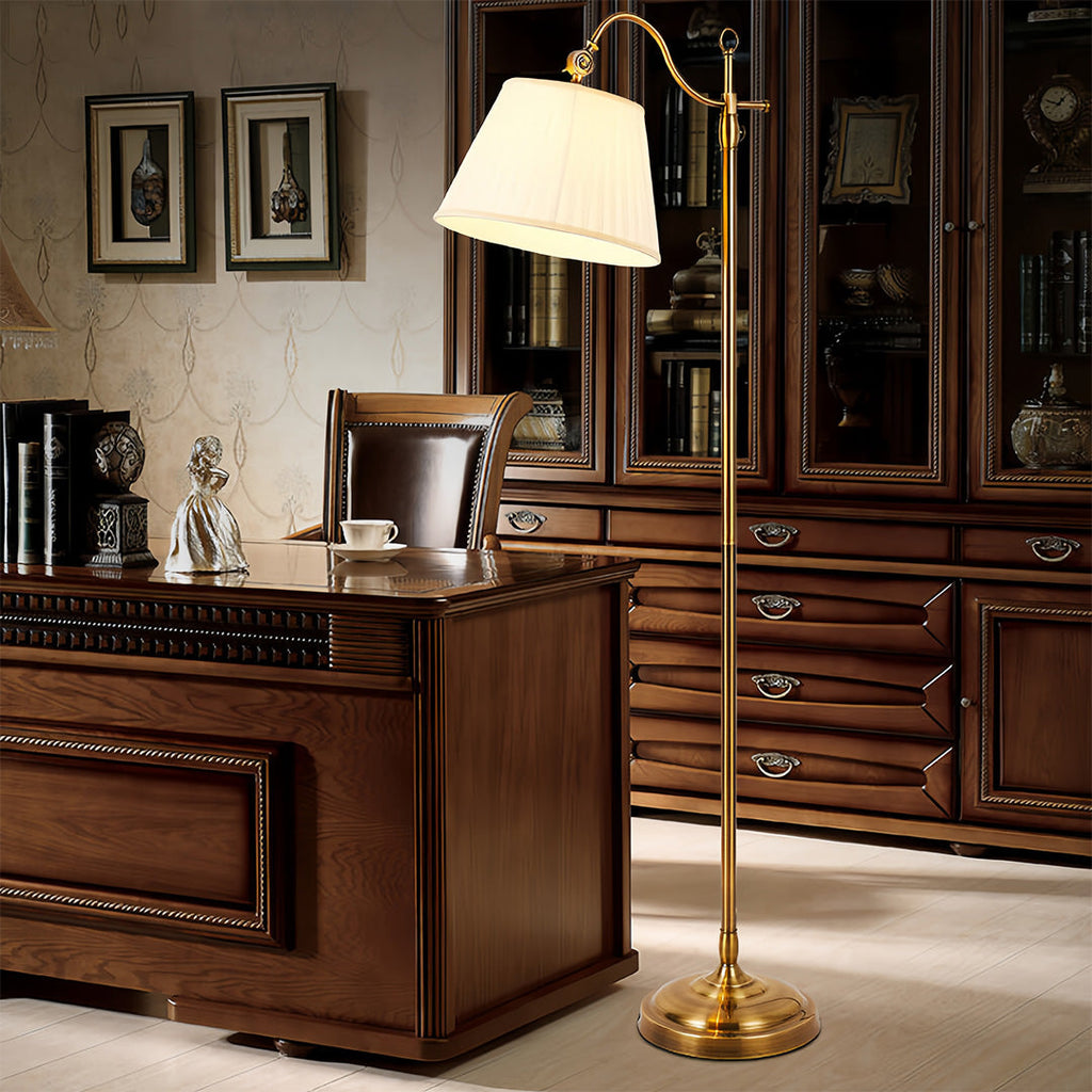 BRAMBLETON COPPER ARCHING LAMP WITH FABRIC SHADE