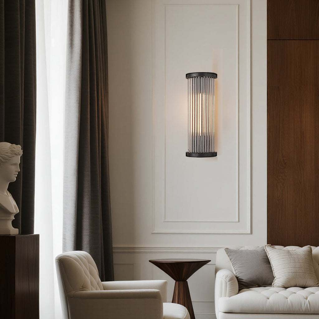 RAVENWOOD VINTAGE SEMI-CIRCULAR GLASS ROD WALL LANTERN