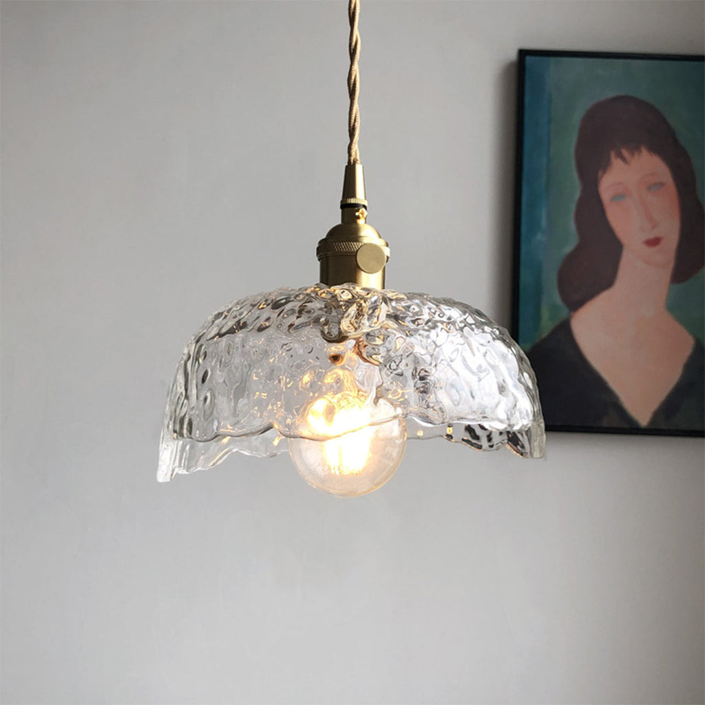 WINTERBOURNE HAMMERED GLASS AND BRASS HANGING LANTERN