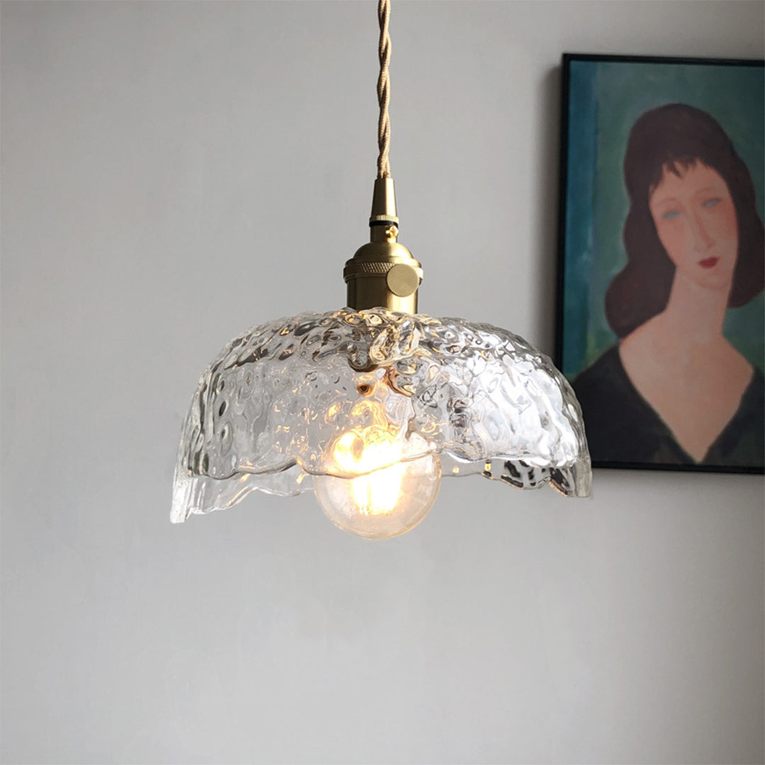 WINTERBOURNE HAMMERED GLASS AND BRASS HANGING LANTERN