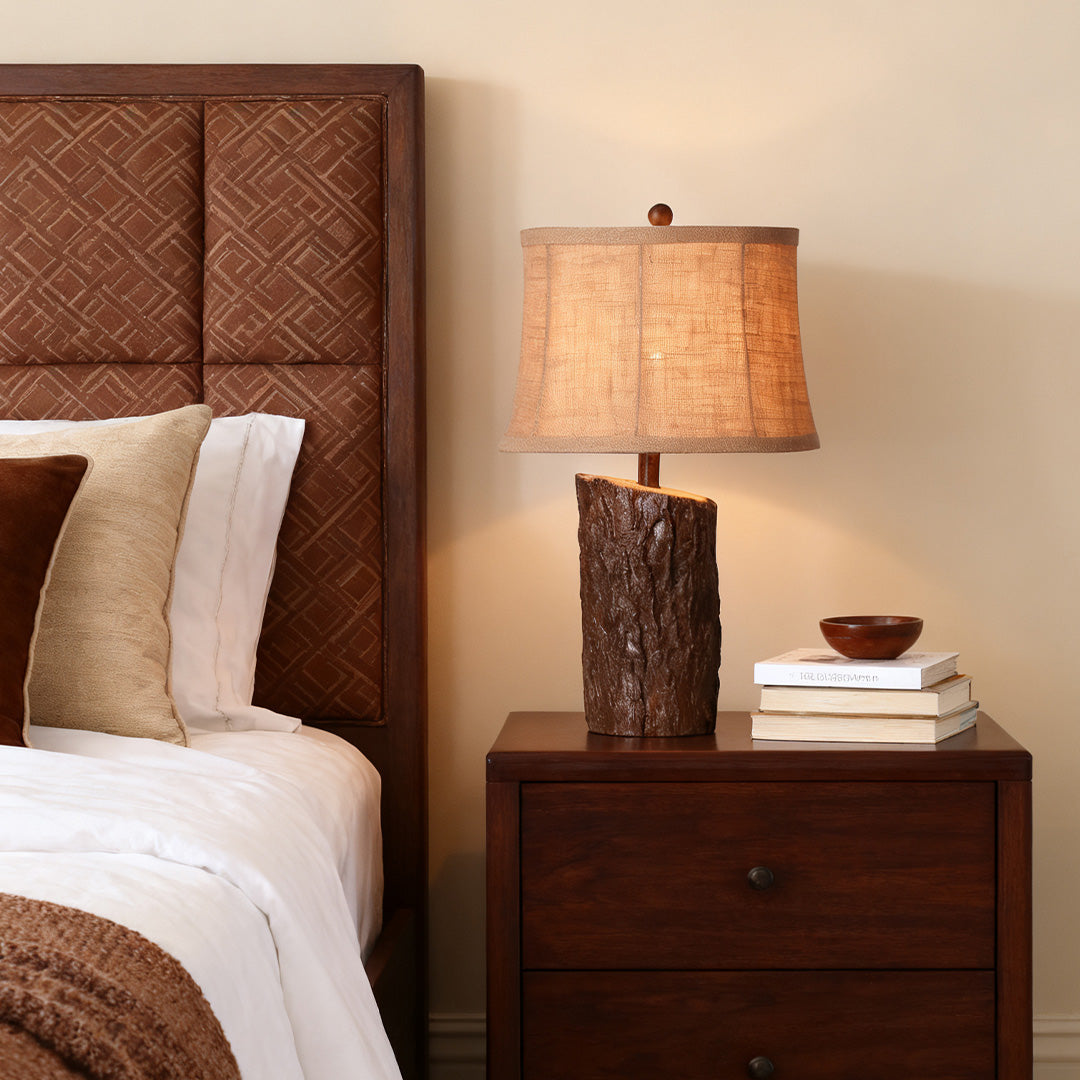 RAVENWOOD NIGHTSTAND LAMP WITH TEXTURED BARK SHADE