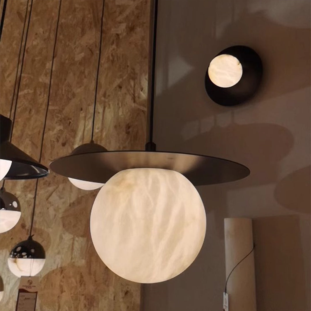 WINDSOR MARBLE ORB DINING LIGHT WITH COPPER ACCENTS