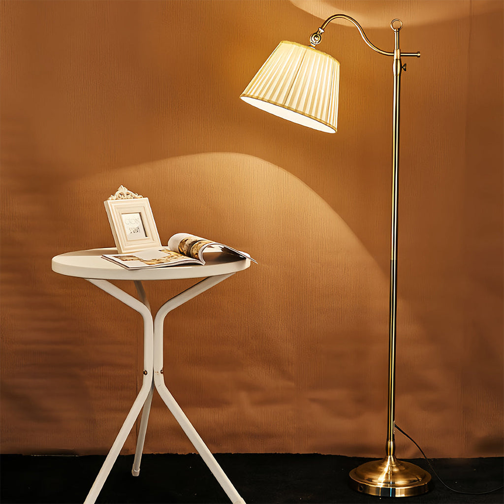 BRAMBLETON COPPER ARCHING LAMP WITH FABRIC SHADE