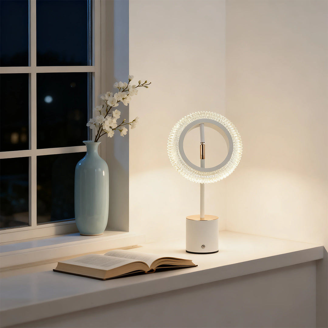 ALDERSON RINGED ILLUMINATION TABLE LAMP - Minimalist Modern Design with Integrated Charging Feature