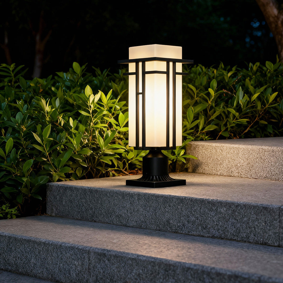 RAVENHALL FROSTED GLASS GARDEN LANTERNS, VINTAGE-INSPIRED ALUMINUM PATHWAY LIGHTING