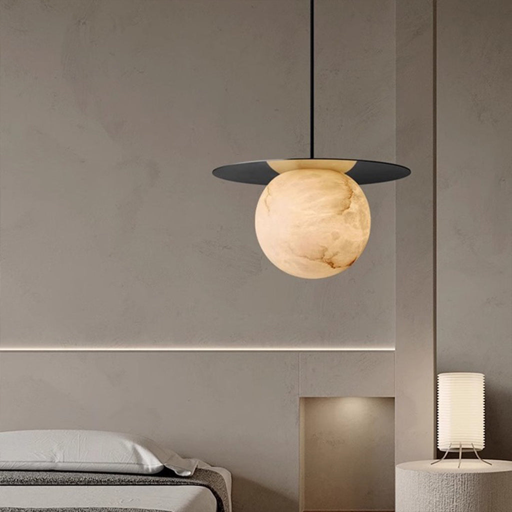 WINDSOR MARBLE ORB DINING LIGHT WITH COPPER ACCENTS
