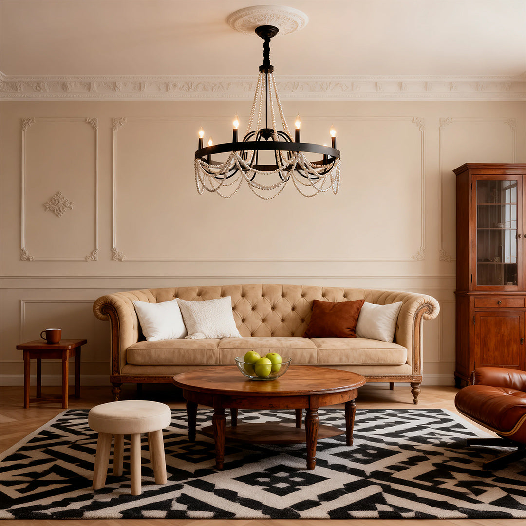 BELLEFONTE PEARL-ADORNED WROUGHT IRON CEILING LANTERN