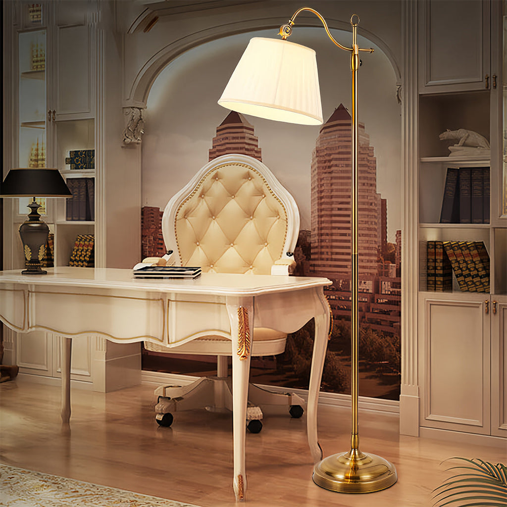 BRAMBLETON COPPER ARCHING LAMP WITH FABRIC SHADE